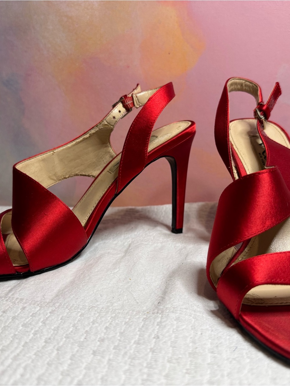 Nina Red Satin Slingback Heels - Picture 4 of 6